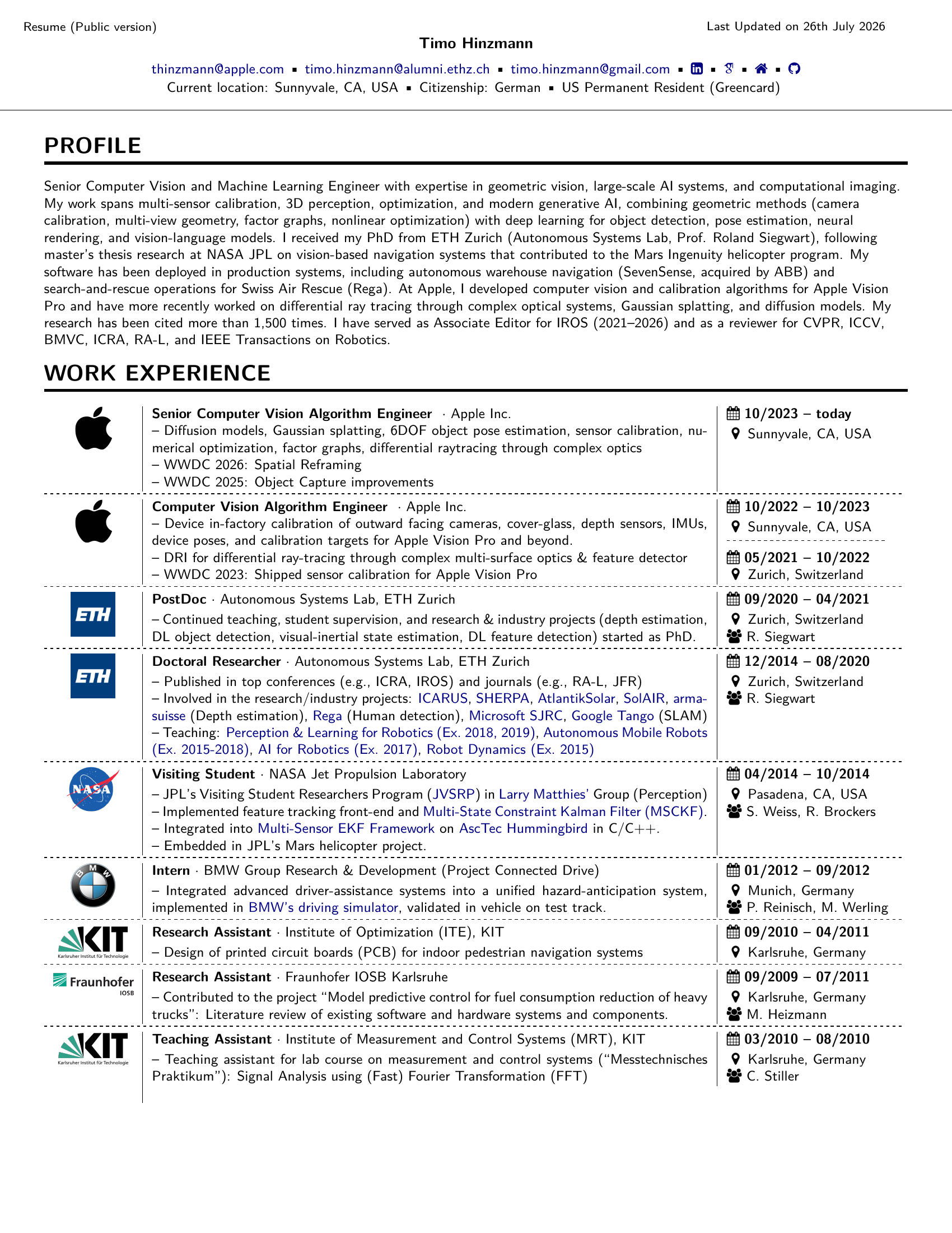 Timo Hinzmann CV — page 1